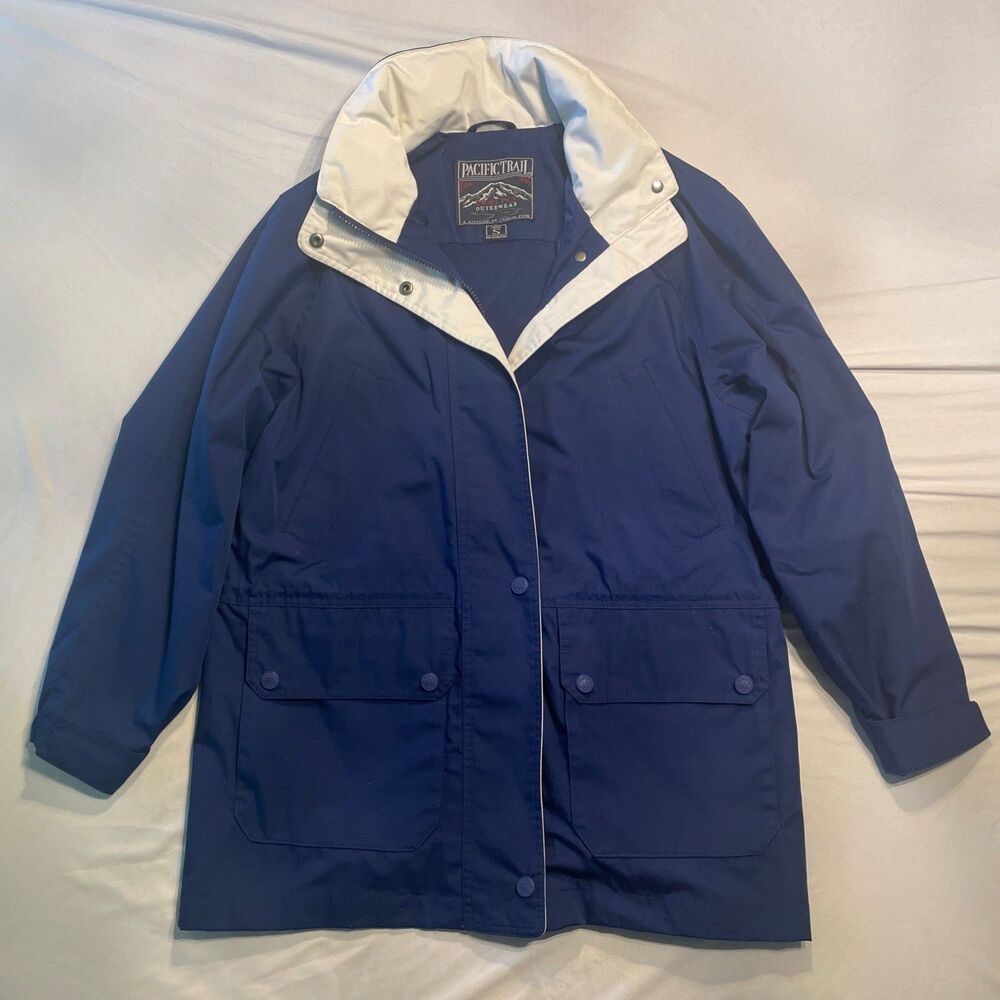 Pacific Trail Jacket Womens Small blue teal hooded zip flap gorp Rain Camp Hike